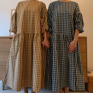 April Meets October Gingham Maxi Dress in Brown